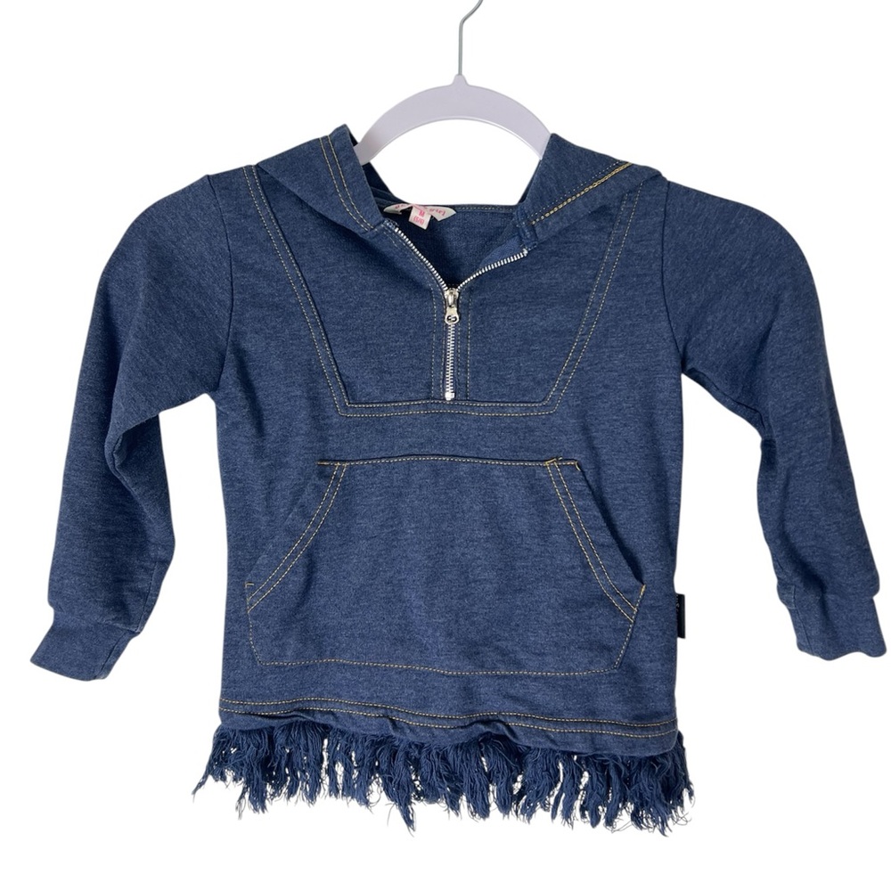 Delias Girl top Y2K size‎ 5/6 Hooded 1/2 zip tunic top with fringed hem